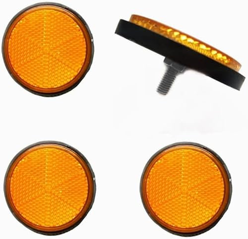 Norhogo 4 Pezzi Catarifrangenti Riflettore Rotondi Φ58mm, con Viti e Dadi, Riflettore di Sicurezza per Camper, Rimorchi e Pali, Catarifrangenti Riflettori Giallo