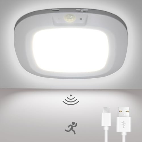 RAWNICE Rechargeable Motion Sensor Light Indoor,5.9 inch 210LM,Wireless LED CeilinLight,Battery Powered Wall Light for Shed Garage Loft for Under Cabinet Hallway
