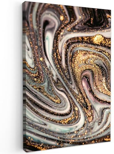 MuchoWow© Leinwand 40x60 cm Goldene Deko Schlafzimmer Aesthetic Leinwandbilder Wohnzimmer Gemälde Foto Geschenk Living Room Decoration Marmoroptik - Bild Gold - Glitzer - Luxe - Marmor