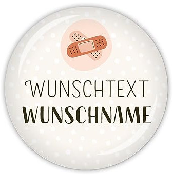 lijelove® PFLEGEHELDEN Wunschtext & Wunschname mit Pflaster, als Button, Magnet, Taschenspiegel oder Flaschenöffner erhältlich (Art. MD09-21)