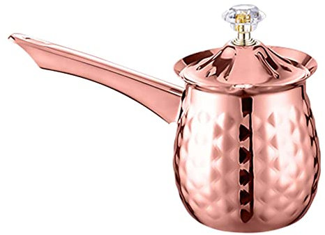 perfk Haushalts-Türkische Kaffeekanne, Kaffee, Milchaufschäumbecher mit langem Griff, Buttertopf, Milchwärmer für Bar, Roségold 600ml