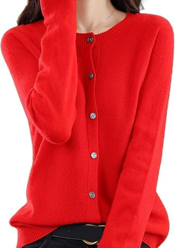 Newdvmmss Manches Longues, Tricot Doux et Chaud,col Rond Manteau en Cardigan tricoté(Rouge,XL)