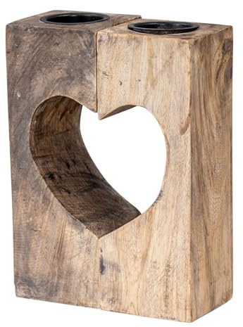 levandeo Teelichthalter Herz H20cm Mango-Holz Natur Braun Kerzenhalter Geteilt Tischdeko Weihnachtsdeko