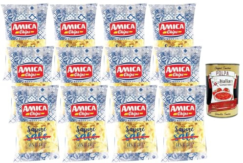 Italian Gourmet Bundle Kartoffelchips mit 50% weniger Salz 12x 175g + Italian Gourmet Polpa – Knusprige Kartoffelchips Snack Vorratspack für Party, Filmabend & Aperitif