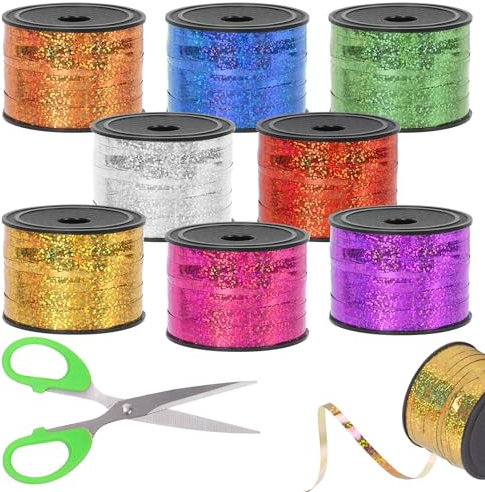 Tanstic 9Pcs glänzendes Curling Band Set, 800 Yards Total Metallic Ballon, Crimped Ballon Band String Ideal für Geschenkbox Verpackung, Party Geburtstag Dekorationen