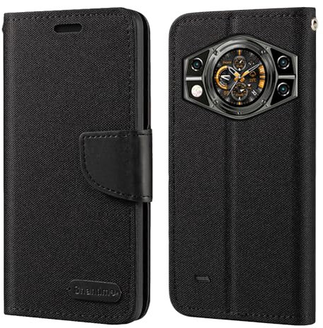 Étui Portefeuille en Tissu Oxford et Cuir PU Compatible avec Cubot Kingkong AX, Coque Robuste avec Rabat Magnétique et Fentes Cartes (Noir)
