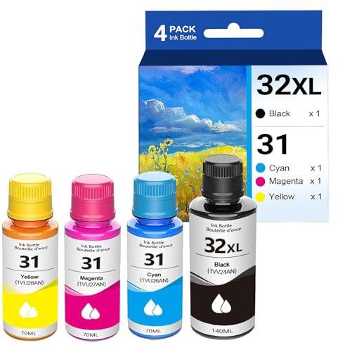 31 32XL Ink Bottle Set Replacement for HP 31 32XL for Smart Tank 5101 5102 6001 7001 7002 7301 7602 Plus 651 551 Ink Tank Printer,4-Pack