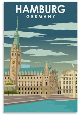 Jdheeh Vintage-Poster auf Leinwand, Motiv: Hamburg, Deutschland, Wanddekoration, Poster, 20 x 30 cm