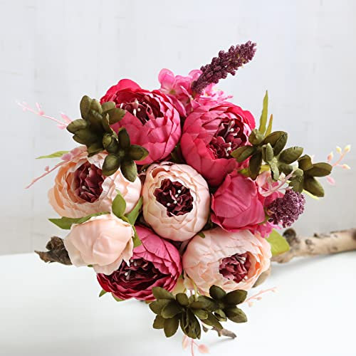 JOYHAZE 1 bouquet di peonie artificiali da 48,3 cm in seta con boccioli per decorazioni per matrimoni, casa, feste, ufficio, centrotavola, composizioni floreali fai da te (rosso scuro)