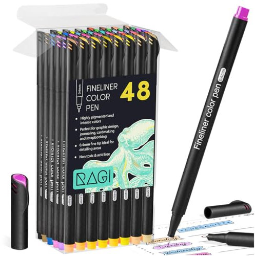 RAGI Fineliner Set 48 Farben - Filzstifte 0.4mm für Schulbedarf und Kunstprojekte - Vielseitige Stifte für alle Altersgruppen, Schüler, Lehrer und Künstler - Ideal für Detallierte Arbeiten