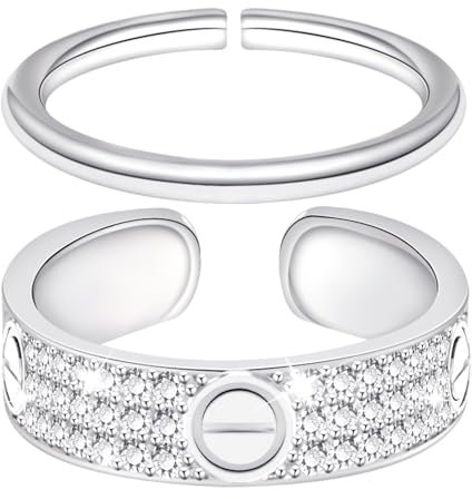 Love Ring Frauen,Ringe Set Silver Damen,Damenring Sterling Silber 925,Wasserfest,Herren,Stapelbare,Verstellbar,Dupes,Nagel Silberner CC Schmuck,Ideal Geschenk für Frauen Geburtstage