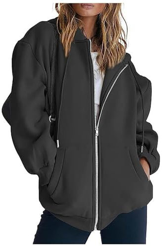 Famzuneu Sweatjacke Damen lang Sommer, Sweatjacke Damen mit Kapuze Oversize Sweatshirt Jacke Zipper Hoodie Y2K Kapuzenjacke Langarm Sweatshirt Sport Style Casual Kapuzenpullover mit Reißverschluss