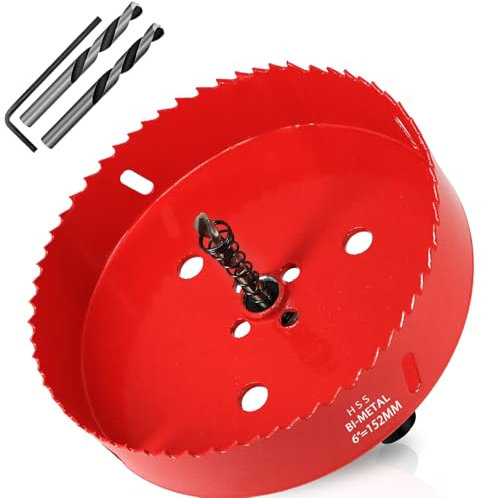KACNON Seghe a Tazza Bi-Metallica 152 mm, M42 HSS Sega A Tazza Trapano, con Adattatore Esagonale e Punta di Centraggio, per Forare Plastica, PVC, Legno, Fibra di Legno, Metallo Dolce, Rosso