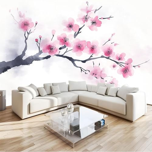 Fototapete 3D Chinesische Tuschemalerei Kirschblüten Art Mauer VliesTapete 400x280 cm Wandtapete Wanddeko Wand Wohnzimmer Schlafzimmer Wohnung Wandbilder