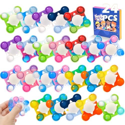 24 Stück Silikon Anti-Stress Finger Spinner für Kinder, Fidget Spinners Sensory Spielzeug Geschenke für Kinder Erwachsene Stress Relief Hand Spinner