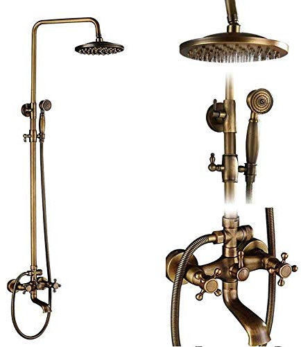 Antique Brass Shower System with Porcelain Ceramic Shower Column and Dual Knobs Mixer Tap Swivel Rotate Bath Spout for Bath Shower Kit.