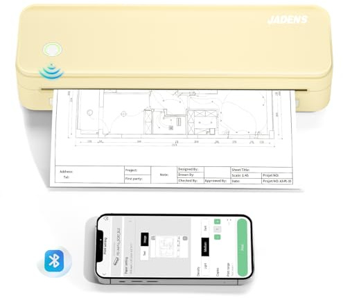JADENS Imprimantes portables sans fil pour voyage, imprimante thermique sans encre, prend en charge le papier thermique de 21,6 x 27,9 cm (jaune)