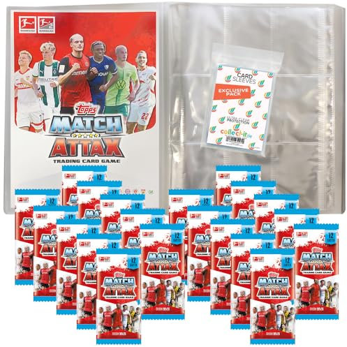 Bundle mit Topps Match Attax Bundesliga - 2024/2025-1 Leere Sammelmappe + 20 Booster + Exklusive Collect-it Hüllen