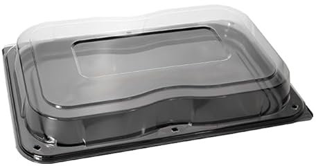 Monouso | 25 Bandejas de Plástico, 35x24cm, Color Negro, Bandejas Reutilizables, con Tapa, Platos para Aperitivos, Catering o Eventos, Restaurante y Hostelería