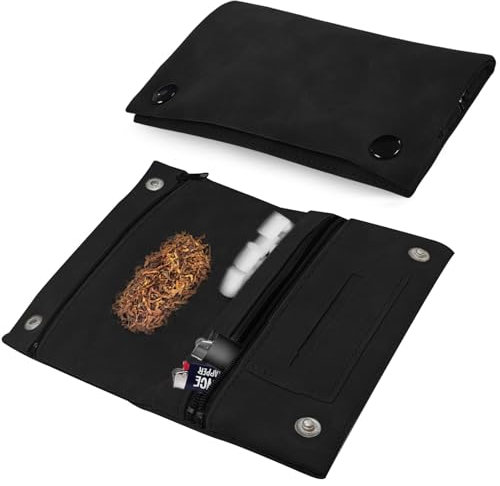 Portatabacco in pelle, multiuso in pelle, per tabacco, tabacco, tabacco, pieghevole, con scomparto filtro e porta piastrine, colore: nero
