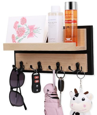 Porte-clés mural en bois avec 4 crochets robustes pour éviter de perdre des clés, étagère de courrier avec clôture, porte-clés mural pour couloir, entrée, vestiaire, bureau