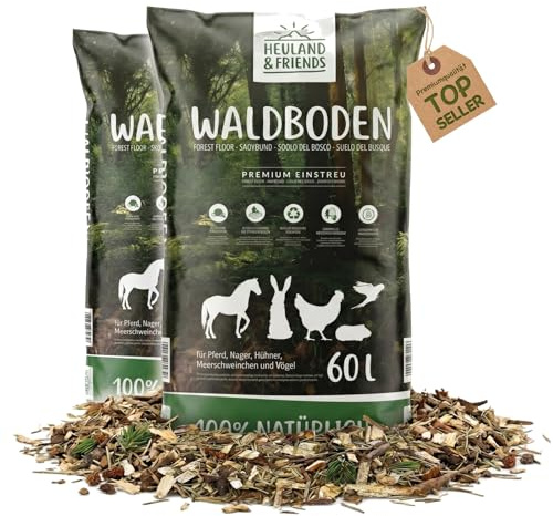 HEULAND Waldboden-Einstreu 2X 60 L – natürliches Einstreu mit Tannen & Fichtennadeln – extrem saugstark & geruchsbindend – für Kaninchen, Meerschweinchen, Hühner & Nager