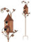 Bird House Stakes, Metal Bird House with Pole Stakes, Distressed Metal Birdhouse Stand for Outdoor Garden Decor, Outdoor Metal Bird House Stake Birdhouses (A)