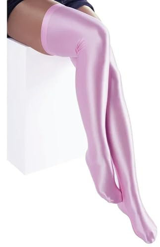 Medias Sexis Brillantes hasta el Muslo por Encima de la Rodilla para Mujer Medias largas (Rosa M (Largo Total 72 cm))
