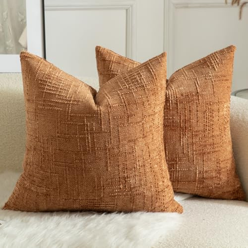 Mandioo 2er Set Chenille Kissenbezug Dekorativer Kissenbezüge Gemütlicher weichen Kissenhülle Sofakissen Dekokissen Couchkissen Zierkissenbezug Schlafzimmer Wohnzimmer 50x50 cm Orange gebrannt