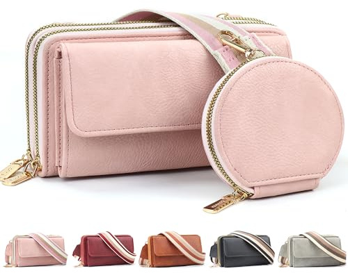 LEcylankEr Handytasche zum Umhängen Damen Große Kapazität Handytasche mit Geldbörse zum Umhängen aus PU Leder Umhängetasche Damen mit Abnehmbarem Breitem Schulterriemen und Münzfach (Rosa)