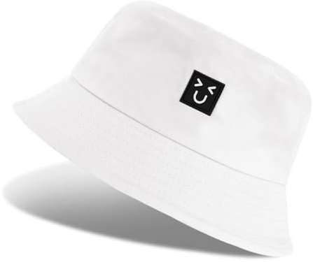 Vancavoo Fischerhüte Damen Bucket Hat Baumwolle Sonnenhut Reversibel Fischerhut Faltbarer Anglerhut für Frauen und Herren,56-58cm,A-Weiß