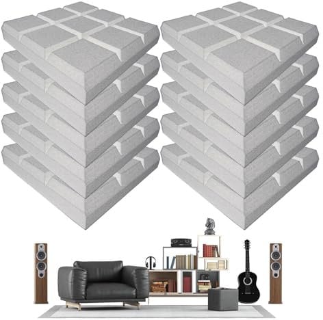 Kustimantu Schalldosenschaum, Rauschdämpfungsplatten, 10x Studio Rauschunterdrückungsschaum, 12x12x2inch High Density Fire Resistant Recording Studio Schallschutz für Musikpraxisraum