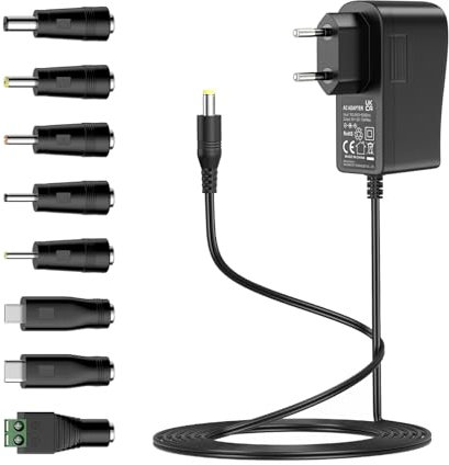 Fuente de alimentación de 5 V, 2 A, 5 V CA CC, transformador con 8 conectores CC para electrónica de 5 V como tableta, teléfono, USB, HUB, cámara CCTV, 2000 mA máx.