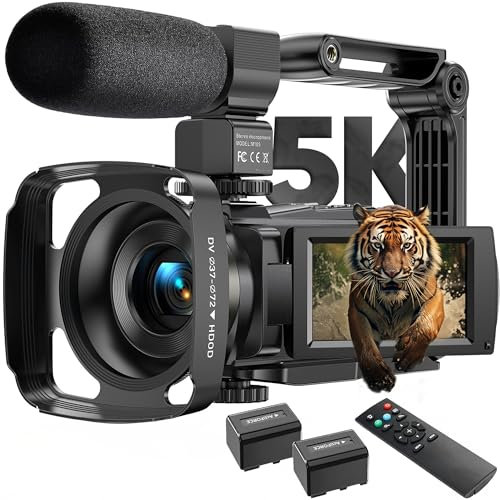 5K Camcorder Video Camera, 64MP Dual Lens Wifi IR Night Vision with 3” 270° Rotatable Touchscreen, 16x Zoom Filming Vlogging Camera for Youtubers with 64GB SD Card, Tripod,Remote Control,Stabilizer