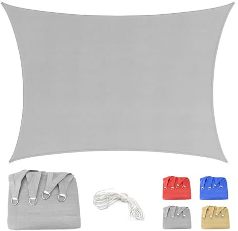 Voile d'ombrage 3x3.5m Rectangulaire Respirant Toile Ombrage HDPE Protection UV 95% pour Patio Jardin Terrasse Extérieur Balcon avec Corde, Gris (Tailles sur Mesure Disponibles)