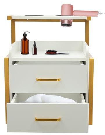 NoneDanGee Wandschrank, Salon-Wandschrank mit Schubladen und Haartrocknerhaltern, Hängend Nachttisch, Werkzeugschrank, Multifunktional Wandmontiert Hängeschrank 40 * 30 * 48cm (Gold+Weiß)
