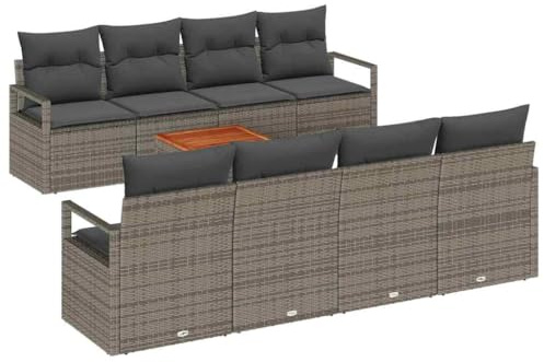 vidaXL 9-teiliges Garten-Sofa-Set mit Kissen in Grau aus Poly-Rattan. Modernes Design für deinen Balkon und die Terrasse. Modular angeordnet, UV-beständig Perfekt für den Sommer!
