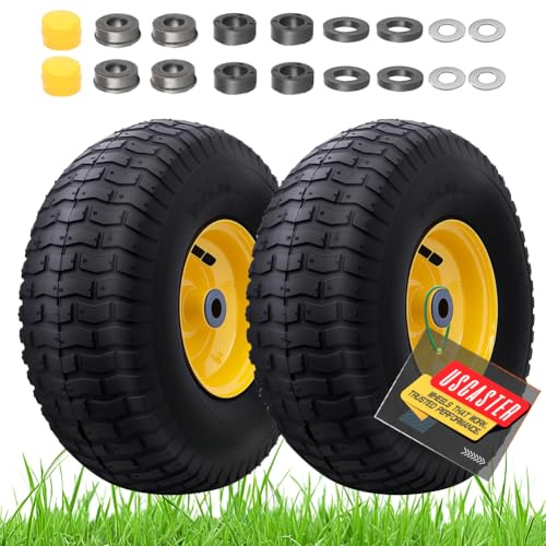 USCaster 15x6.00-6nhs Rasenmäher-Reifen (2er-Pack), Ersatz Vorderreifen für Aufsitzrasenmäher - Mit 7,6 cm mittiger Nabe und 1,9 cm Buchsen, Extra 1,6 cm Buchsen (Gelb)