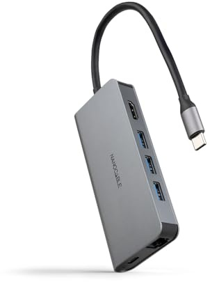 NANOCABLE 10.16.4609 - Hub USB-C 8 en 1, Conversor USB-C 3.1 a 3xUSB-A 3.0 + HDMI 4K@60Hz + USB-C PD + RJ45 1Gbps + TF + SD, Aluminio, Gris, 18 cm