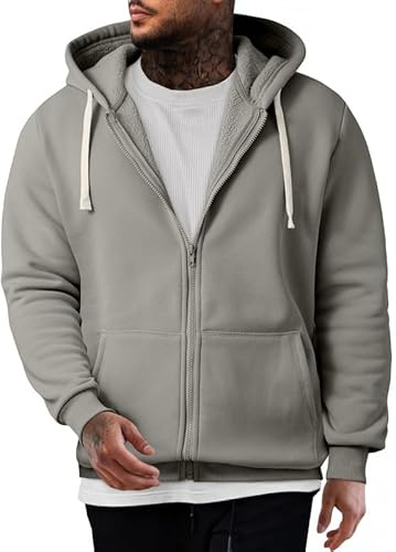 Elegancity Herren Hoodie Grau Mit Reißverschluss Langarm Kapuzenpullover Warm Sweatjacke Hoody Sweatshirts XL