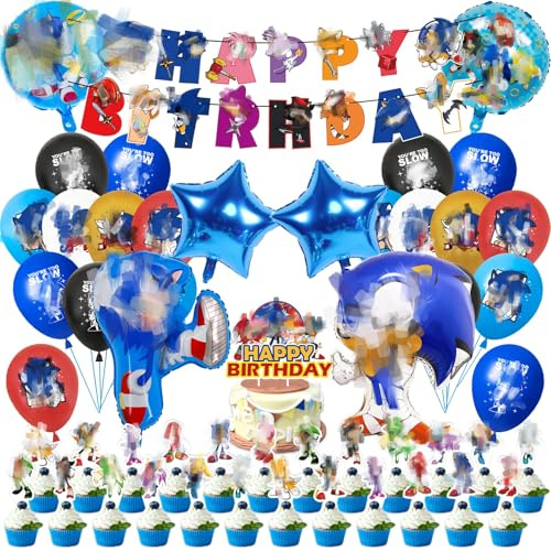 50 Stück Geburtstagsdeko，Geburtstag Geschirr Set Kindergeburtstag Party Deko Enthält Geburtstag Banner, Luftballons, Kuchen Deko für Kinder Jungen Mädchen