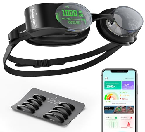 Holoswim 2 Pro Occhiali da nuoto intelligenti con dati AR in tempo reale e analisi AI (APP), anti-appannamento, impermeabile IPX8, carica magnetica, compatibile con Garmin/Apple Watch, per adulti