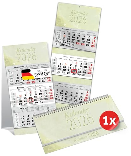 Primus-Print - Büro Set Kalender 2026 Mehrblockkalender, Tischaufsteller & Tischquerkalender + Ferien & Feiertage - Wochenkalender, Tischkalender, Wandkalender, Jahreskalender [1er Set - Grün]