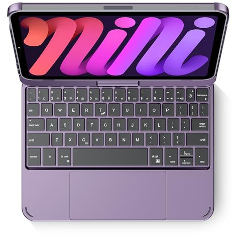 edaiser Swivel Keyboard Case for Apple iPad mini 6th 7th Gen a17 Pro, Compact Bluetooth Keyboard with RGB Backlit Trackpad - Kids Student Designed, 360° Rotatable Protective Cover, Metallic Purple