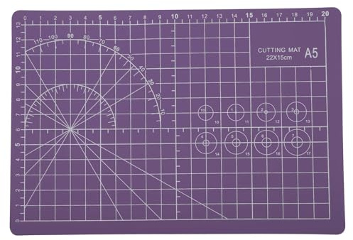 CAPASTEC Selbstheilende Schneidematte, 22x15cm (A5) Doppelseitige Bastelplatte, Nähmatte, Schneidematte für Nähbasteln Stoff Scrapbooking, Lila