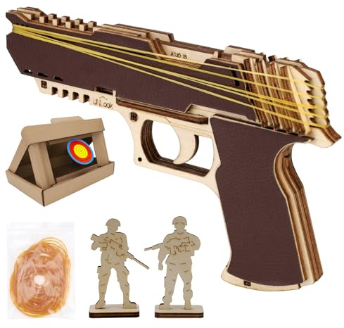 Puzzle 3D en Bois - Pistolet en Caoutchouc - Puzzle 3D en Bois pour Adulte - Kit de modélisation mécanique à Construire - pour Cadeaux de Noël d'anniversaire