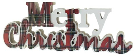 Cartello decorativo Merry Christmas con motivo vichy rosso