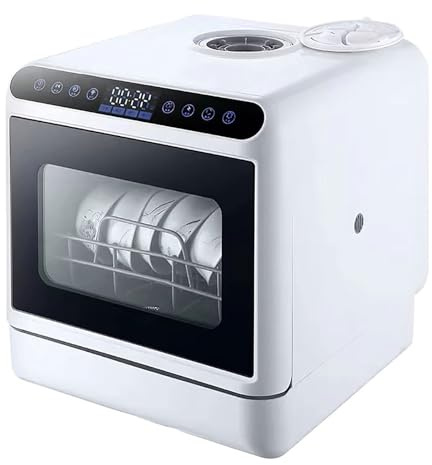 Lavastoviglie portatile banco 4 programmi lavaggio asciugatura calda, piccola lavastoviglie automatica tavolo, attacco rubinetto riempimento manuale, risparmio energetico for 4-6 persone