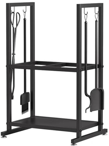 GTPBAO Kaminholzregal Holzwiegen Innenbereich 2-in-1 Brennholzregal 2-stöckiger Holzspeicher für Kamin Schornstein Außenbereich Brennholzträger Aus Metall mit Zubehör für Den Holzofen