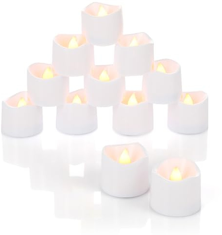 Nordstern LED Teelichter Warmweiß 12er Pack - Flackernde elektrische LED Kerzen - Batteriebetrieben mit Timer 6 Stunden an und 18 Stunden aus